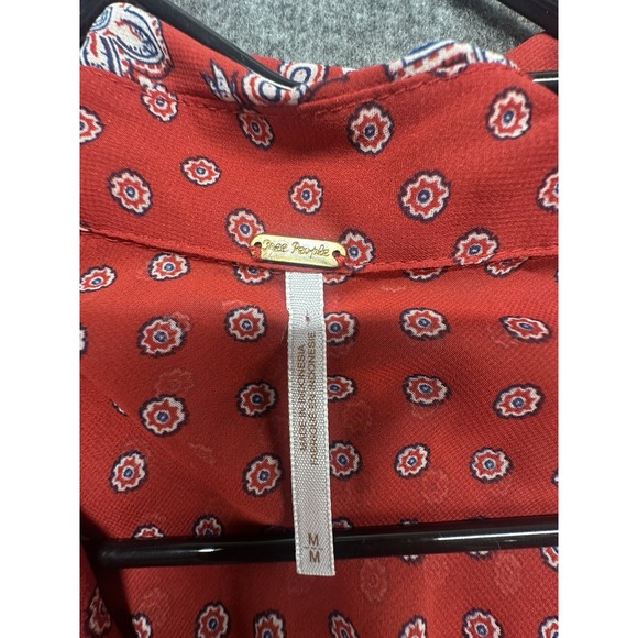 Womens‎ Shirt Free People Red Easy Rider Bandana Paisley Print Size Medium - Picture 6 of 8